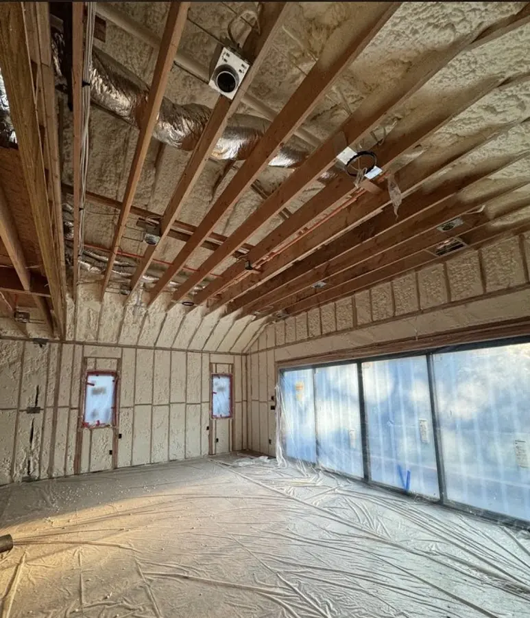 Interior walls and ceiling insulated with spray foam during new construction in Scottsbluff